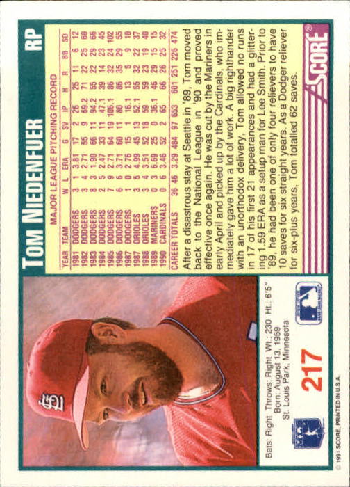 1991 Score Baseball Card Pick 1-249 - Picture 431 of 497