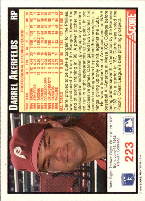 1991 Score Baseball Card Pick 1-249 - Picture 443 of 497