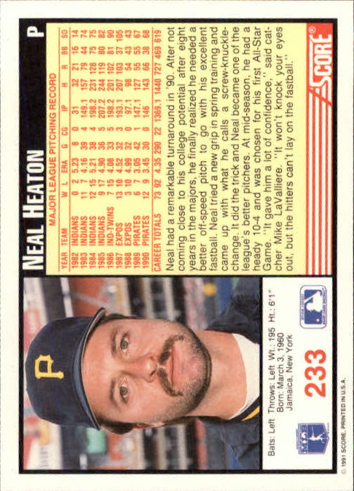 1991 Score Baseball Card Pick 1-249 - Picture 465 of 497
