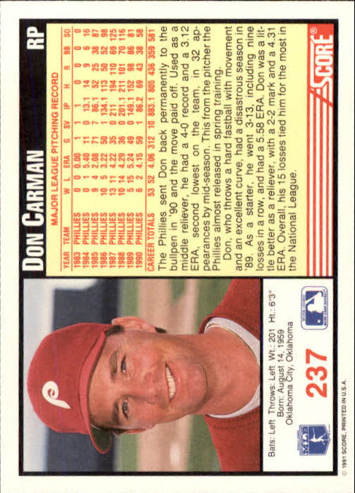 1991 Score Baseball Card Pick 1-249 - Picture 473 of 497