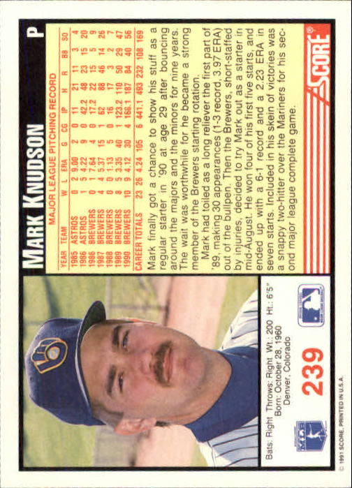 1991 Score Baseball Card Pick 1-249 - Picture 477 of 497