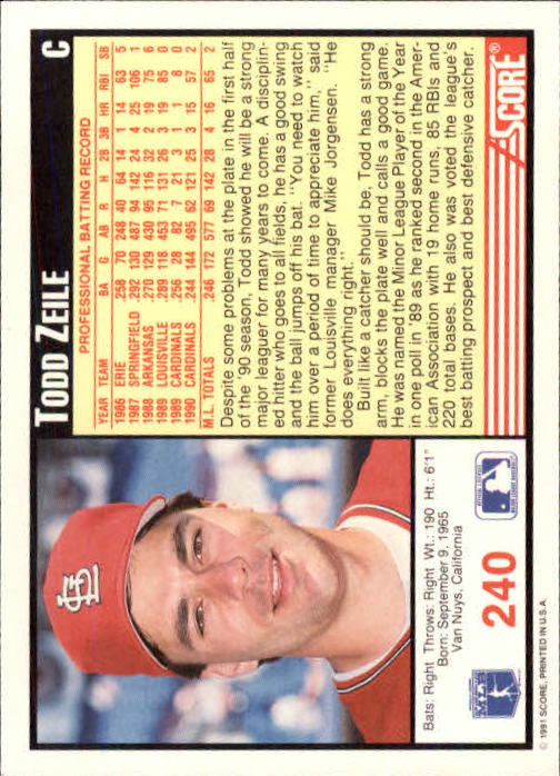 1991 Score Baseball Card Pick 1-249 - Picture 479 of 497