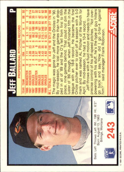 1991 Score Baseball Card Pick 1-249 - Picture 485 of 497