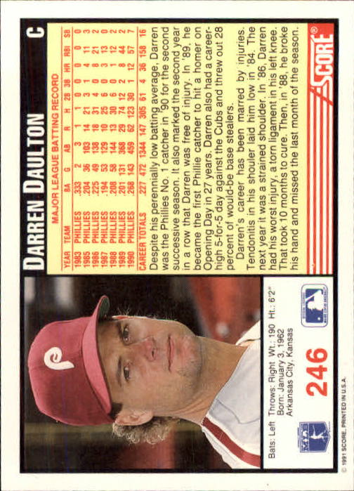 1991 Score Baseball Card Pick 1-249 - Picture 491 of 497