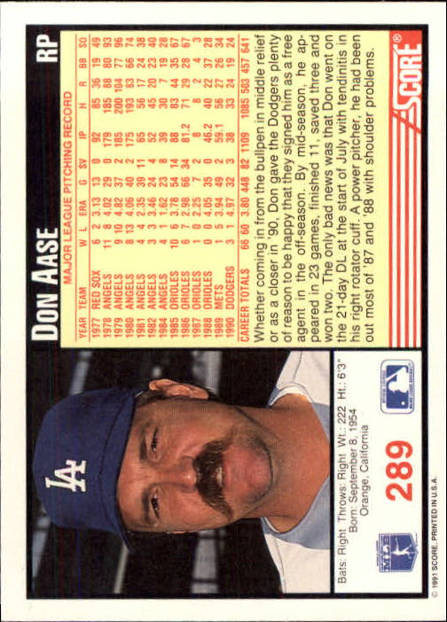 1991 Score Baseball Card Pick 250-497