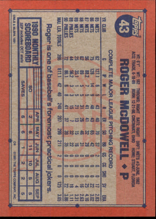 1991 Topps Baseball Card Pick 2-242 - Picture 85 of 473