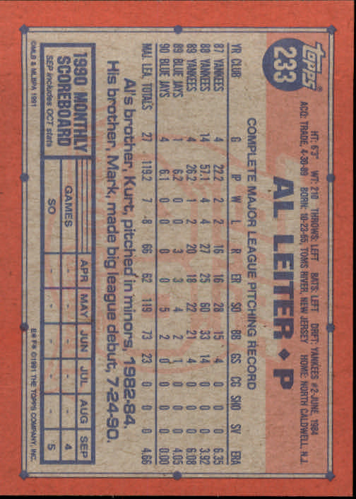 1991 Topps Baseball Card Pick 2-242 - Picture 455 of 473