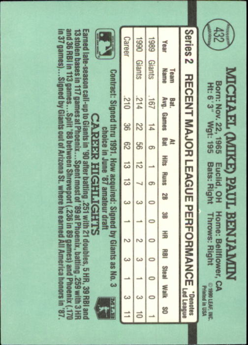 thumbnail 309  - 1991 Donruss Baseball Card Pick 273-521