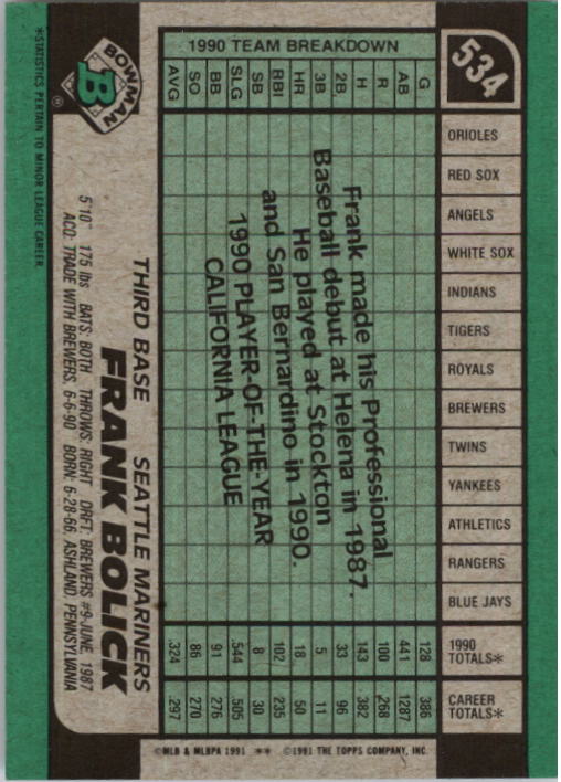 thumbnail 69  - A9914- 1991 Bowman Baseball Cards 501-704 +Rookies -You Pick- 10+ FREE US SHIP