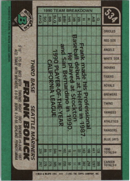A9914- 1991 Bowman Baseball Cards 501-704 +Rookies -You Pick- 10+ FREE US SHIP - Picture 69 of 395