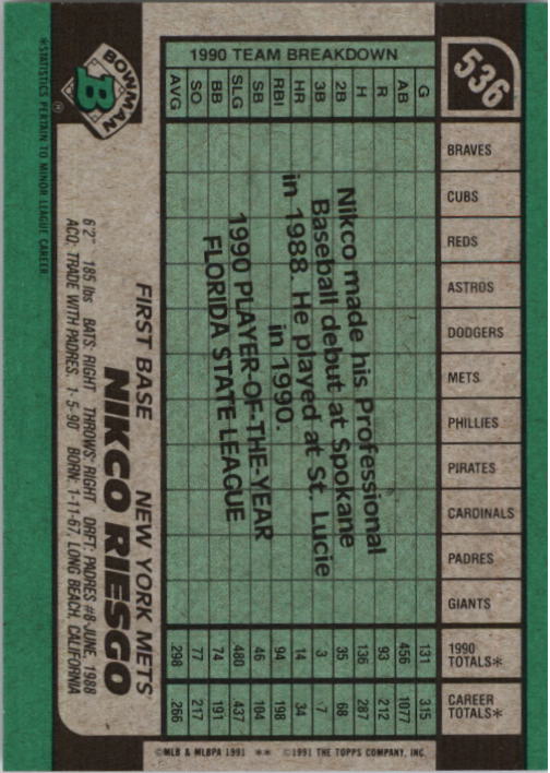 thumbnail 63  - 1991 Bowman Baseball (Pick Card From List 501-698) C76 06-22
