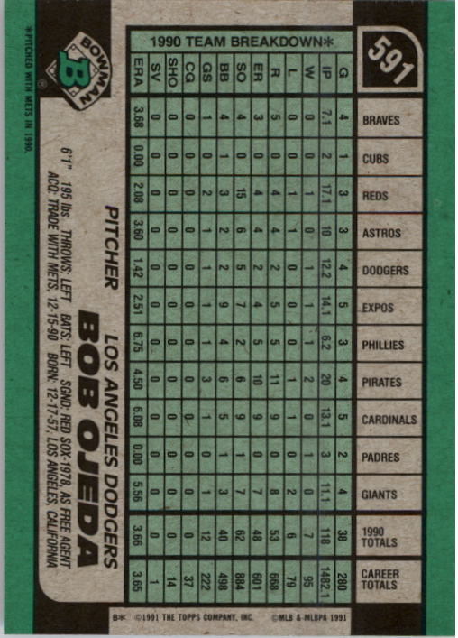 A9914- 1991 Bowman Baseball Cards 501-704 +Rookies -You Pick- 10+ FREE US SHIP - Picture 171 of 395