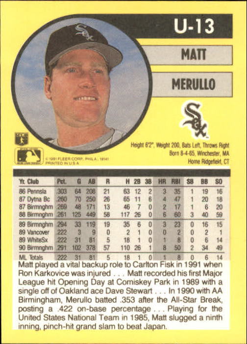 1991 Fleer Update Baseball Card Pick