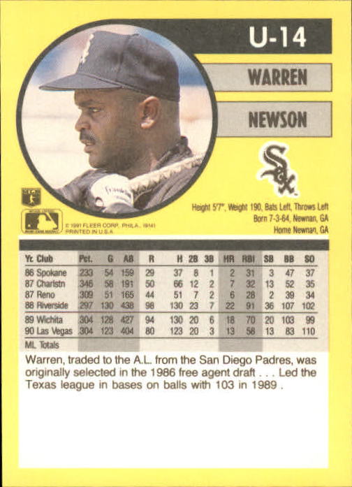 1991 Fleer Update Baseball Card Pick