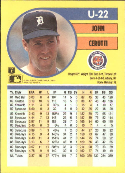 1991 Fleer Update Baseball Card Pick