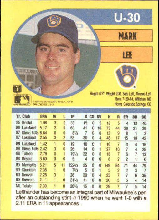 1991 Fleer Update Baseball Card Pick