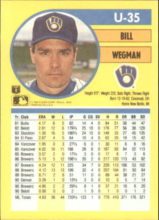 1991 Fleer Update Baseball Card Pick