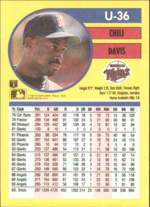 1991 Fleer Update Baseball Card Pick