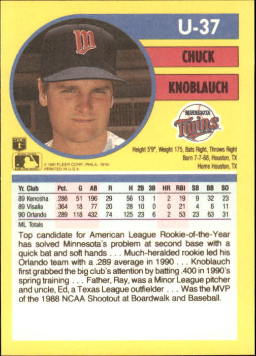 1991 Fleer Update Baseball Card Pick