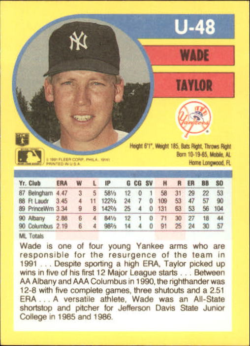 1991 Fleer Update Baseball Card Pick