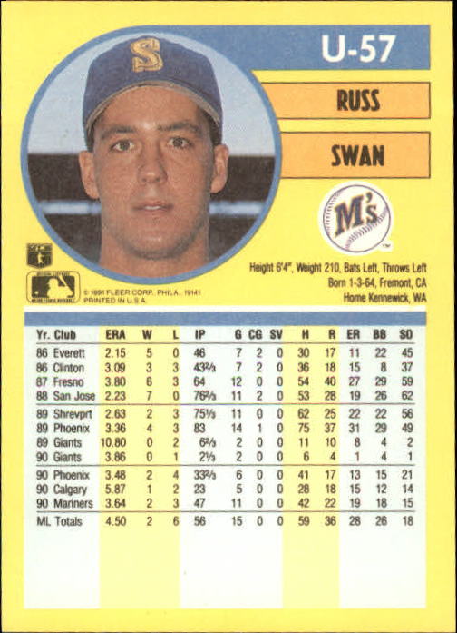 1991 Fleer Update Baseball Card Pick