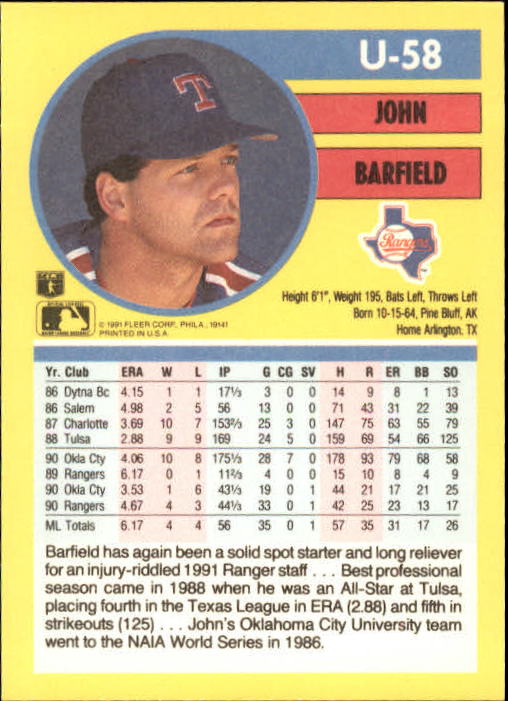 1991 Fleer Update Baseball Card Pick