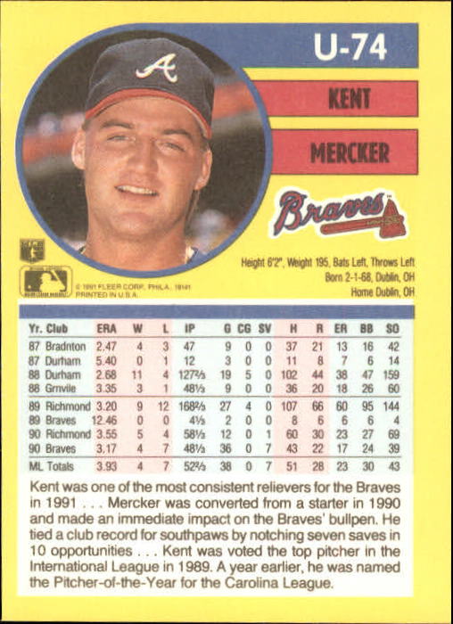 1991 Fleer Update Baseball Card Pick