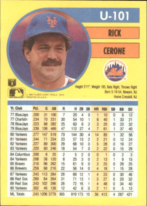 1991 Fleer Update Baseball Card Pick