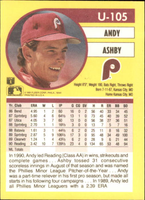 1991 Fleer Update Baseball Card Pick