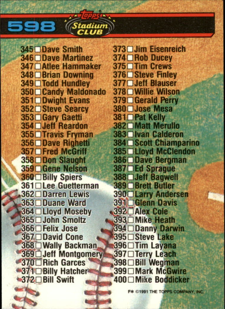 A1126- 1991 Stadium Club BB Cards 401-600 +Rookies -You Pick- 10+ FREE US SHIP - Picture 397 of 401