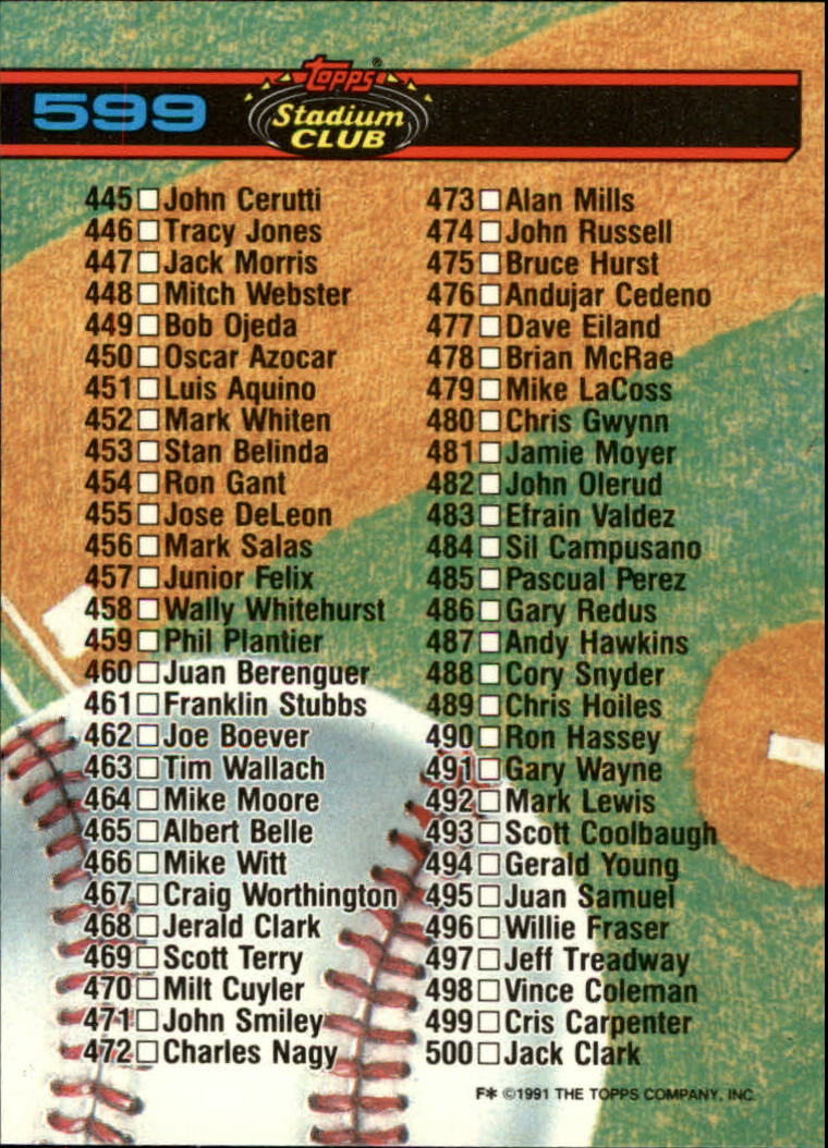 thumbnail 399  - A1126- 1991 Stadium Club BB Cards 401-600 +Rookies -You Pick- 10+ FREE US SHIP