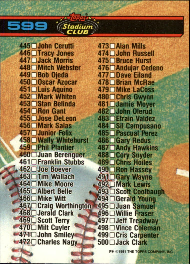 A1126- 1991 Stadium Club BB Cards 401-600 +Rookies -You Pick- 10+ FREE US SHIP - Picture 399 of 401