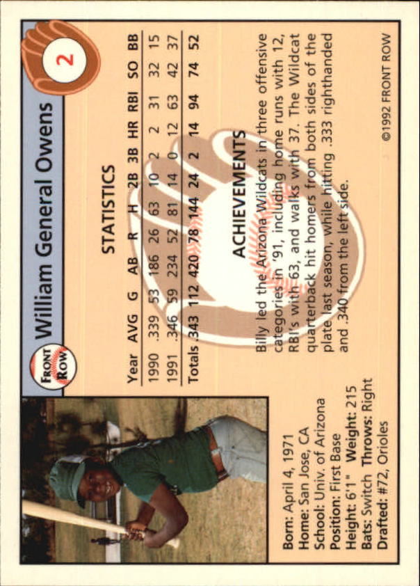 1992 Front Row Draft Picks Baseball Card Pick