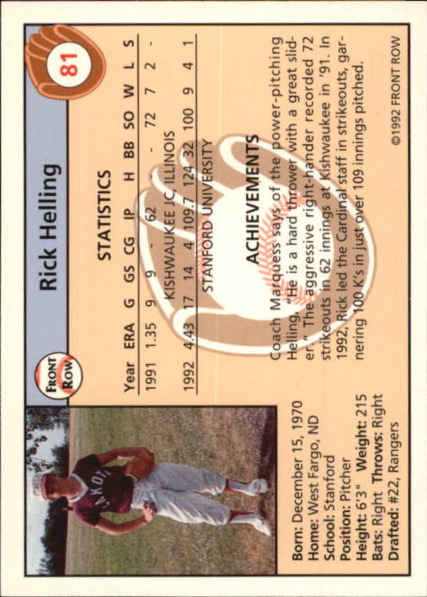 1992 Front Row Draft Picks Baseball Card Pick