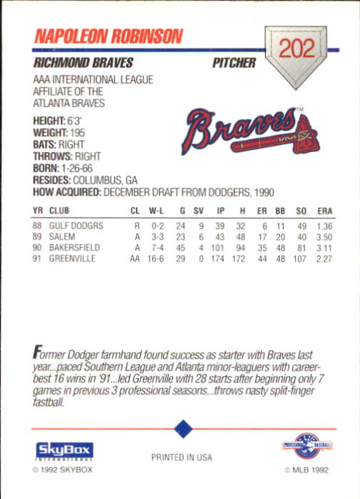 B0451- 1992 SkyBox AAA Baseball Card #s 200-310 -You Pick- 15+ FREE US SHIP - Picture 7 of 209