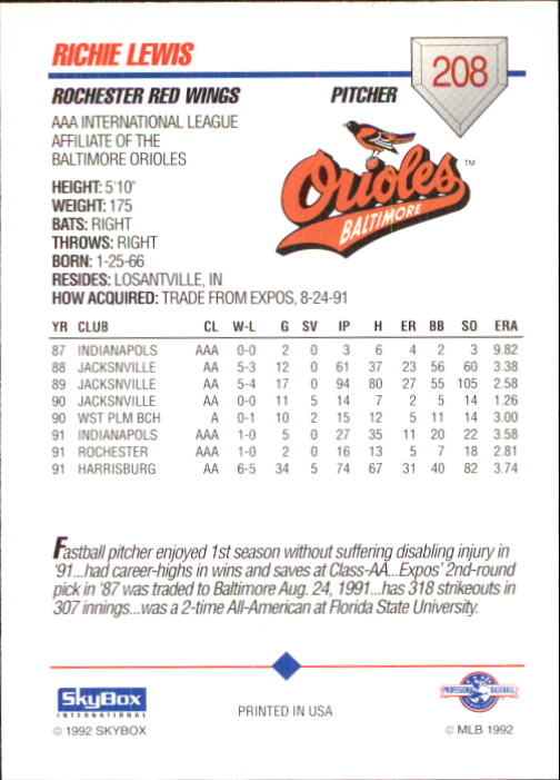 B0451- 1992 SkyBox AAA Baseball Card #s 200-310 -You Pick- 15+ FREE US SHIP - Picture 13 of 209