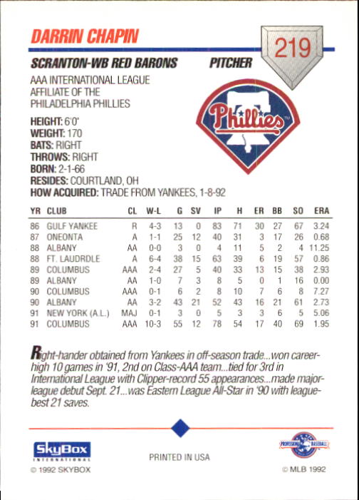 B0451- 1992 SkyBox AAA Baseball Card #s 200-310 -You Pick- 15+ FREE US SHIP - Picture 35 of 209