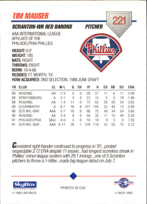 B0451- 1992 SkyBox AAA Baseball Card #s 200-310 -You Pick- 15+ FREE US SHIP - Picture 39 of 209