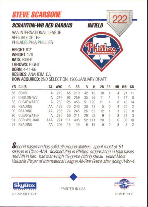 B0451- 1992 SkyBox AAA Baseball Card #s 200-310 -You Pick- 15+ FREE US SHIP - Picture 41 of 209