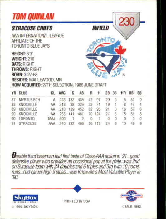 B0451- 1992 SkyBox AAA Baseball Card #s 200-310 -You Pick- 15+ FREE US SHIP - Picture 57 of 209