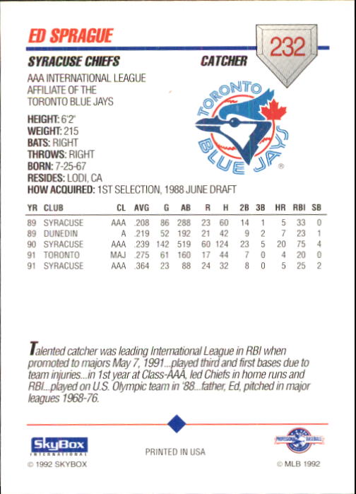 B0451- 1992 SkyBox AAA Baseball Card #s 200-310 -You Pick- 15+ FREE US SHIP - Picture 61 of 209