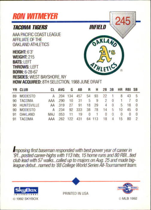B0451- 1992 SkyBox AAA Baseball Card #s 200-310 -You Pick- 15+ FREE US SHIP - Picture 87 of 209