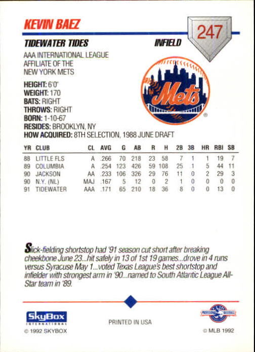 B0451- 1992 SkyBox AAA Baseball Card #s 200-310 -You Pick- 15+ FREE US SHIP - Picture 89 of 209