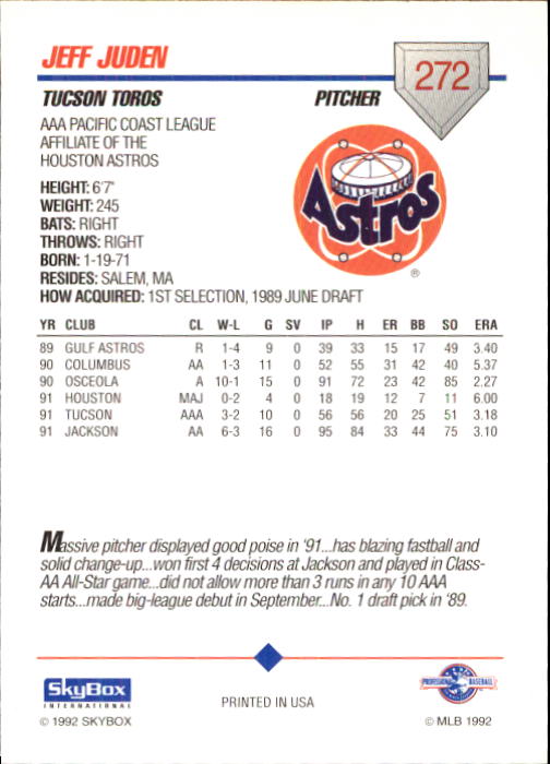B0451- 1992 SkyBox AAA Baseball Card #s 200-310 -You Pick- 15+ FREE US SHIP - Picture 139 of 209