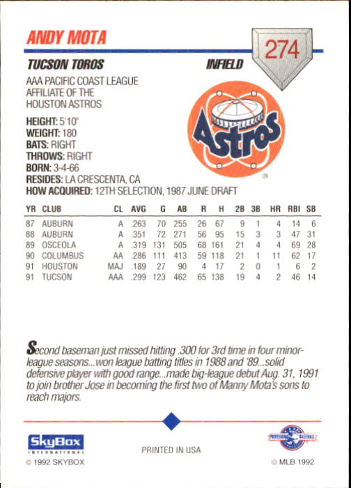 B0451- 1992 SkyBox AAA Baseball Card #s 200-310 -You Pick- 15+ FREE US SHIP - Picture 143 of 209