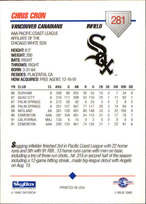 B0451- 1992 SkyBox AAA Baseball Card #s 200-310 -You Pick- 15+ FREE US SHIP - Picture 157 of 209