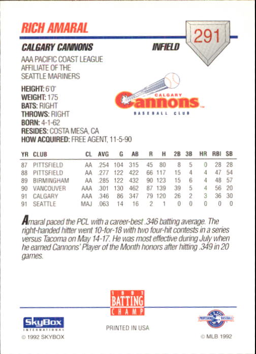 B0451- 1992 SkyBox AAA Baseball Card #s 200-310 -You Pick- 15+ FREE US SHIP - Picture 173 of 209