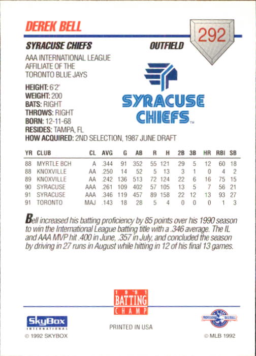 B0451- 1992 SkyBox AAA Baseball Card #s 200-310 -You Pick- 15+ FREE US SHIP - Picture 175 of 209