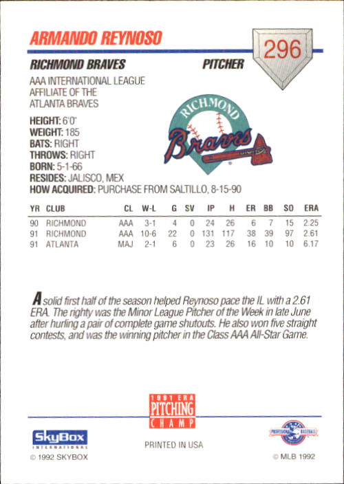 B0451- 1992 SkyBox AAA Baseball Card #s 200-310 -You Pick- 15+ FREE US SHIP - Picture 183 of 209