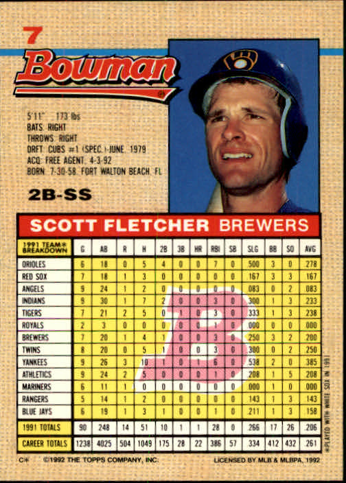 thumbnail 309  - A6548- 1992 Bowman Baseball Cards 1-263 +Rookies -You Pick- 10+ FREE US SHIP